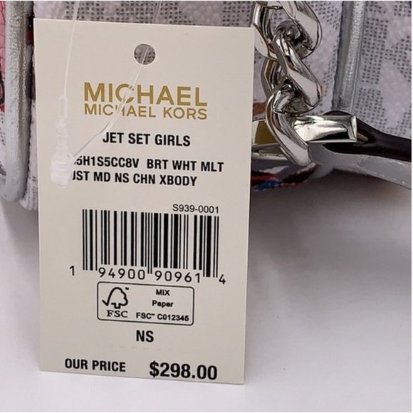 MICHAEL KORS WOMEN LADY SKI GIRL SKIER CHAIN CROSSBODY BAG WHITE LOGO GREY LTH - Picture 7 of 15